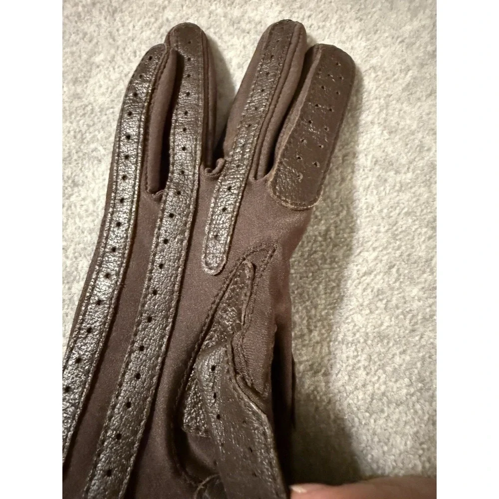 Vintage Isotoner by Aris Brown Gloves Elegant Driving Nylon Leather O/S Small